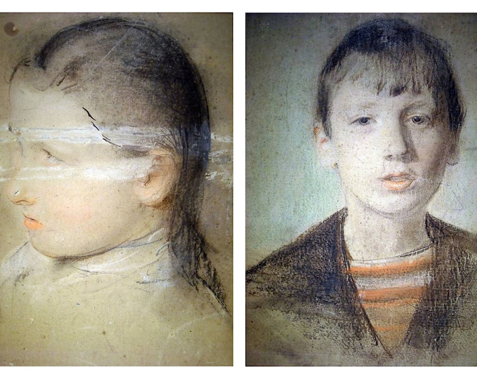 IMPRESSIONIST ARTIST - Pastel Drawing - Study of a Girl and a Boy - approx. 1900