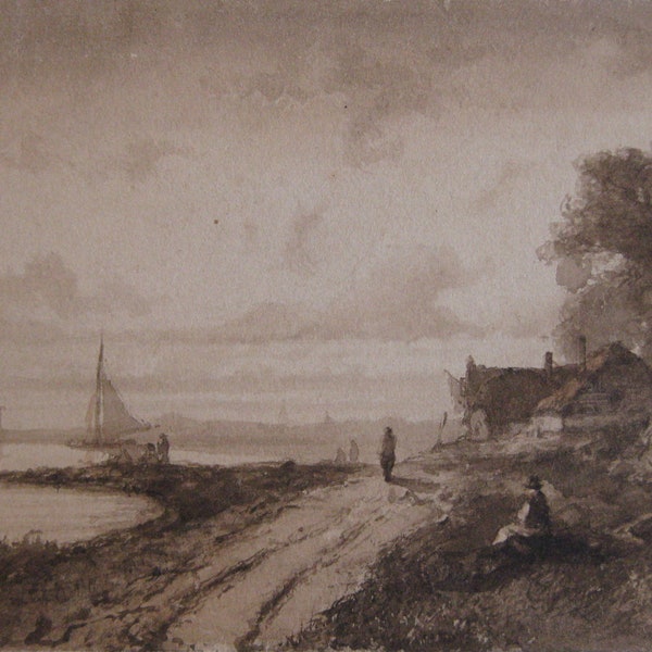 L.J Kleijn - « Dutch River Landscape » - Étude de fond sur papier - (1817-1897)