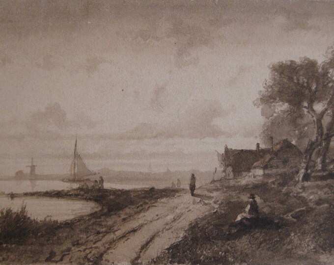 L.J Kleijn - "Dutch River Landscape" - Underpainting Study on Paper - (1817-1897)