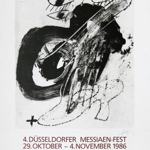 Antoni Tapies - Düsseldorf - &quot; 4. Düsseldorfer Messiaen-Fest &quot; - Large Hand signed Lithograph Poster, 1986