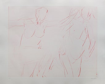 Claude Garache - "Two Persons" - Large Handsigned Drypoint Color Etching, 1985 (S/N - 31/50)