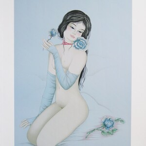 Mara Tran Long  - &quot;Nu Á La Rose&quot; - Hand signed Lithograph