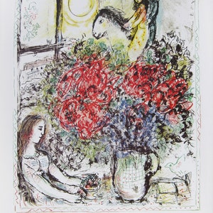 Marc Chagall  - &quot;La Chevauchee&quot; - Offset lithograph signed poster, 1974