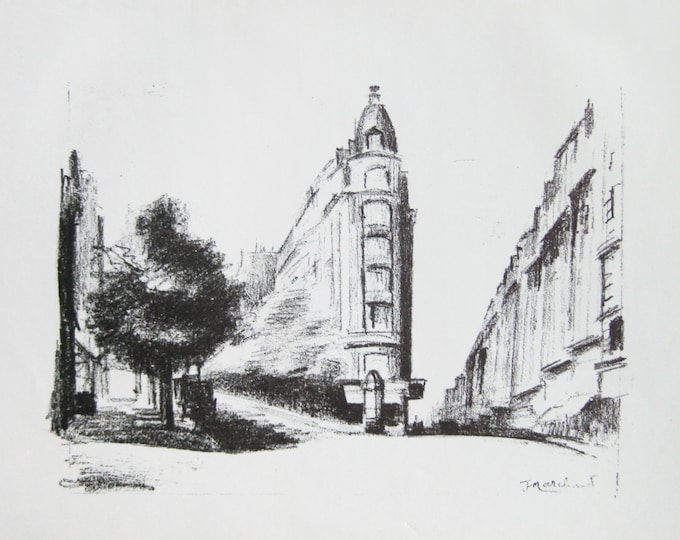 Jean Marchand - 'Paris, Street View' - Original Lithograph, 1924