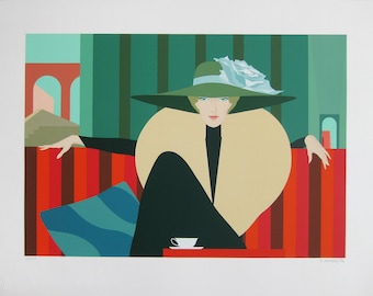 Amleto Dalla Costa  - "The Lade of the Striped Sofa" - Handsigned Serigraph - 1980 (S/N - 139/325)