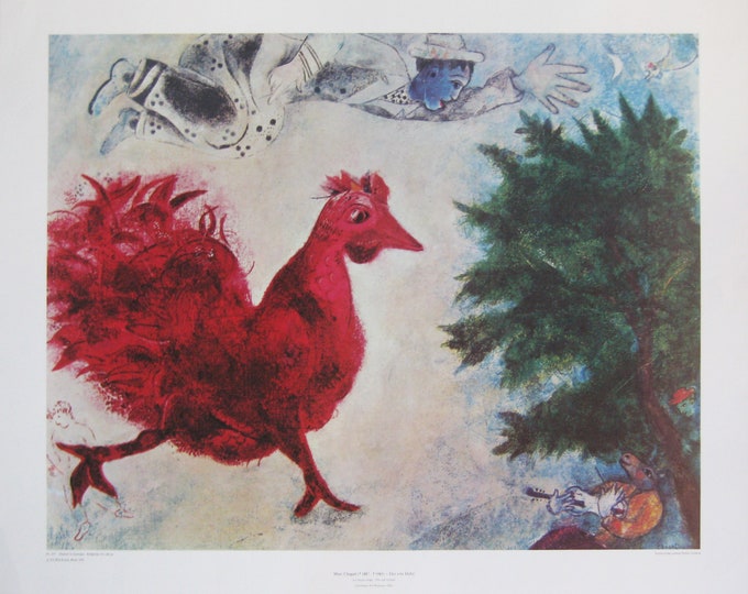 Marc Chagall  - "Red Rooster" - Colour Offset Lithograph Poster