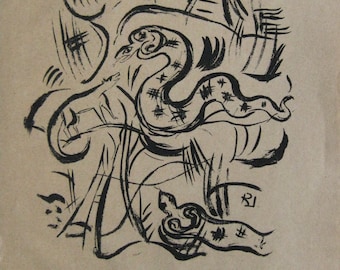 Richard Janthur -  "Die Schlange Kaa" - Original Lithograph - 1921