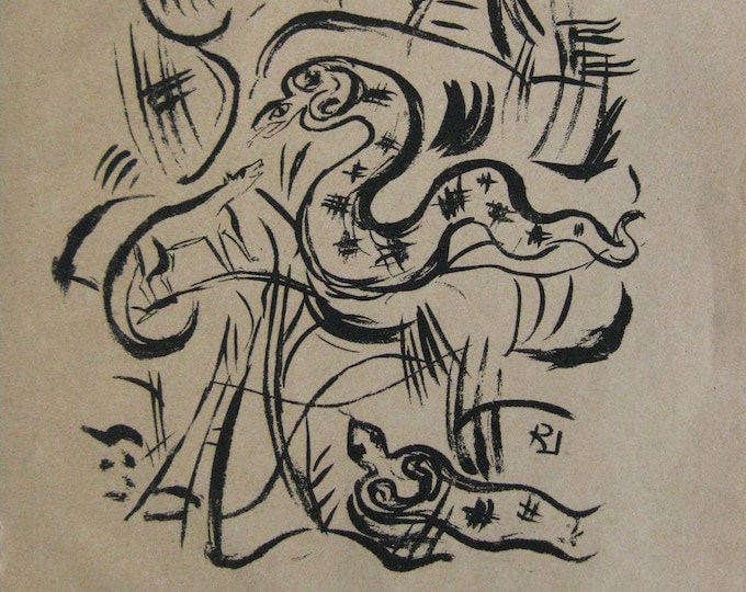 Richard Janthur -  "Die Schlange Kaa" - Original Lithograph - 1921