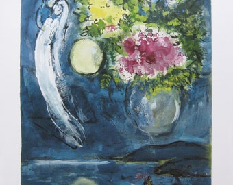 Marc Chagall  - "Love Couple with Flower Bouquet - 1949" - Large Offset Lithograph Museum Print