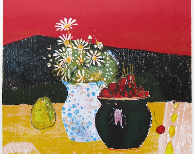 René Genis - "Pear and Flowers" - Original Colour Lithograph Exhibition Poster