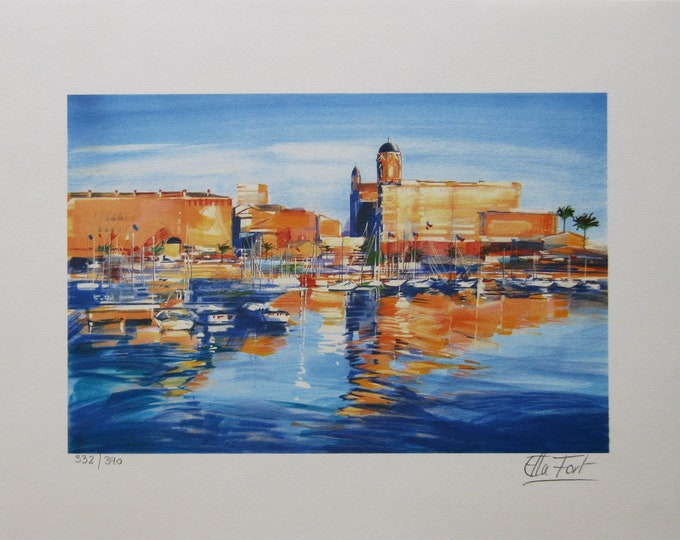 Ella Fort - "Port de Saint Raffael" - Hand Signed Colour Lithograph