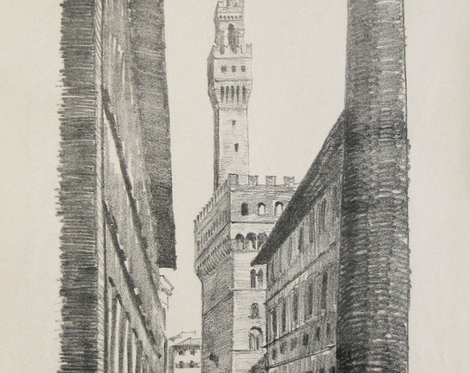 Alexander Baerwald - "Uffizi and Piazza della Signoria" - Hand signed Lithograph - 1922 (S/N - 9/30)