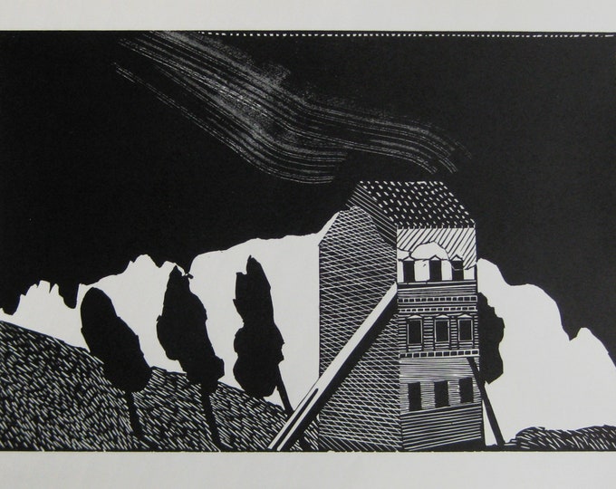 Burkhart Beyerle - "House for Säntis" - Original Woodcut, 1987