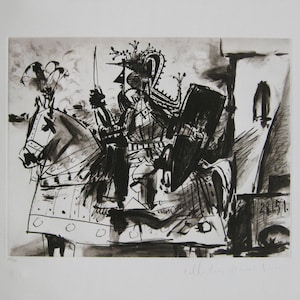 Pablo Picasso - &#39;Knight in Armour&#39; - Lithographie auf Arche - Handsigniert von Marina Picasso - 1982