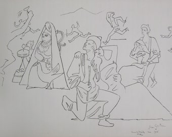 Jean Cocteau - "Mure de droite Suite" - Original Lithograph - 1956