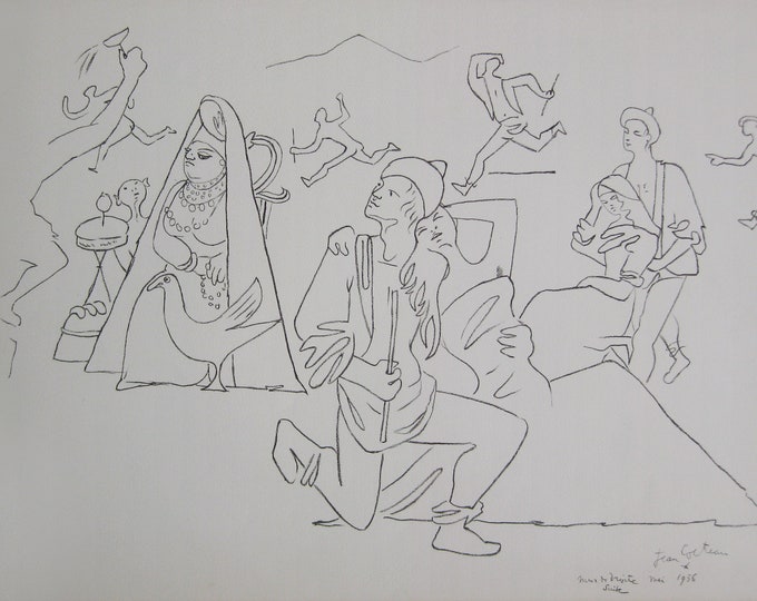 Jean Cocteau - "Mure de droite Suite" - Original Lithograph - 1956
