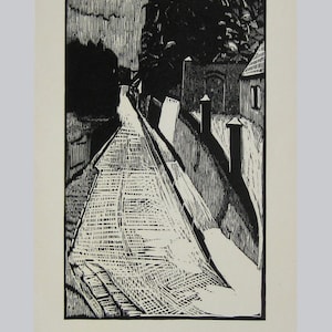Eduard Albrecht - &quot;Village Road&quot; - Original Woodcut - 1988