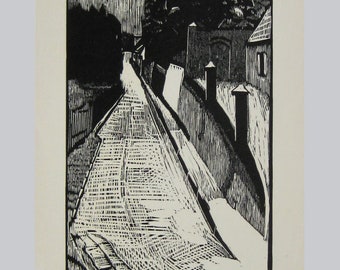 Eduard Albrecht - "Village Road" - Original Woodcut - 1988