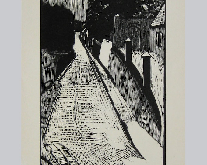 Eduard Albrecht - "Village Road" - Original Woodcut - 1988