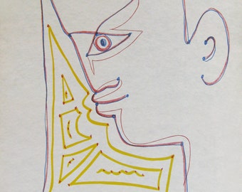 Jean Cocteau - "Tete de la Faun" - Colour Lithograph - 1990