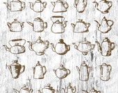 24 Vintage crockery, vintage Coffee Maker, teapot Antique, Vintage Cezve, vintage grinder, cup, vintage clip, antique, Scrapbooking Clipart