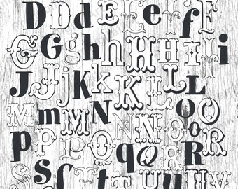 76 Vintage retro Alphabet, Pen drawn font, Colorful letters,Geometric Letters, Hand drawn Alphabet,Digital Font,PNG Alphabet,painted font