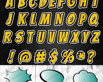36 Comics Alphabet, Comics font,Pen drawn font,Colorful letters,Geometric Letters,Hand drawn Alphabet,Digital Font,PNG Alphabet,painted font