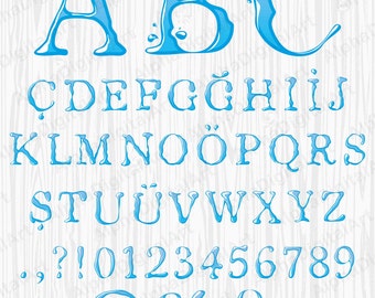 49 Blue Water Alphabet, Watercolor font, Colorful letters, Geometric Letters, Hand drawn Alphabet,Digital Font,PNG Alphabet,painted font
