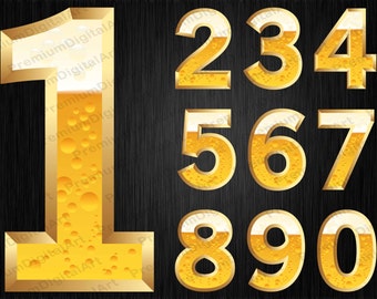 10 Gold Beer Numbers,Alphabet, font, Gold letters,Geometric Letters, Hand drawn Alphabet,Beer Digital Font,PNG Alphabet,painted gold font