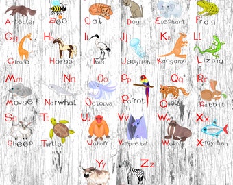 26 Kids Animal Alphabet clipart, Animal Letters, Rainbow Alphabet, Digital Fonts, PNG Alphabet, Alphabet ClipArt, Digital Colorful Alphabet
