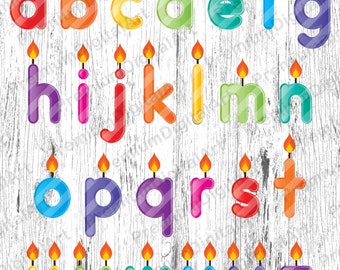 26 Сandle Font,Rainbow Alphabet,Birthday font, Colorful letters,Geometric Letters,Hand drawn Alphabet,Digital Font,PNG Alphabet,painted font