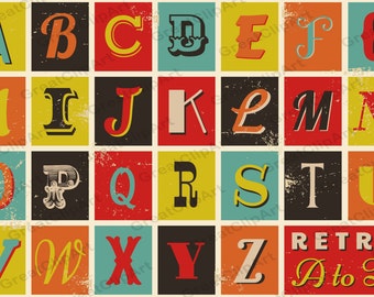 26 Colorful Retro Alphabet, Geometric Letters, retro letters,Rainbow Alphabet,Digital Fonts,PNG Alphabet, Alphabet ClipArt,Alphabet for kids