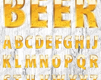 26 Gold Beer Alphabet, Pen drawn font, Gold letters,Geometric Letters, Hand drawn Alphabet,Beer Digital Font,PNG Alphabet,painted gold font