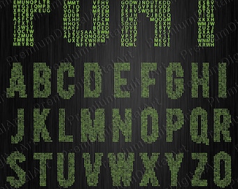 36 Green Matrix Alphabet, Pen drawn font, Colorful letters,Geometric Letters, Hand drawn Alphabet,Digital Font,PNG Alphabet,painted font