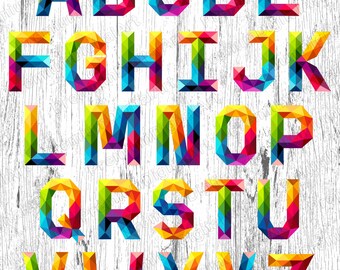 26 Rainbow Alphabet, Pen drawn colorful font, Colorful letters,Geometric Letters, Hand drawn Alphabet,Digital Font,PNG Alphabet,painted font