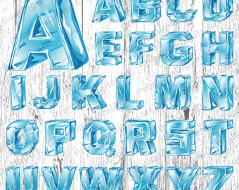 26 Blue Ice Alphabet, Ice font,Pen drawn font,Colorful letters,Geometric Letters, Hand drawn Alphabet,Digital Font,PNG Alphabet,painted font