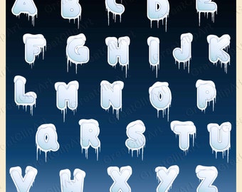 26 Ice Alphabet, Ice Letters, snow letters,snow Alphabet,Digital Fonts,PNG Alphabet, Alphabet Clip,Alphabet for kids, frozen font, christmas