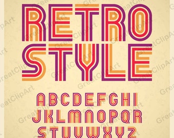 26 Colorful Striped Retro Alphabet, Geometric Letters, retro letters, Rainbow Alphabet cliart, Digital Fonts, PNG Alphabet, Alphabet ClipArt