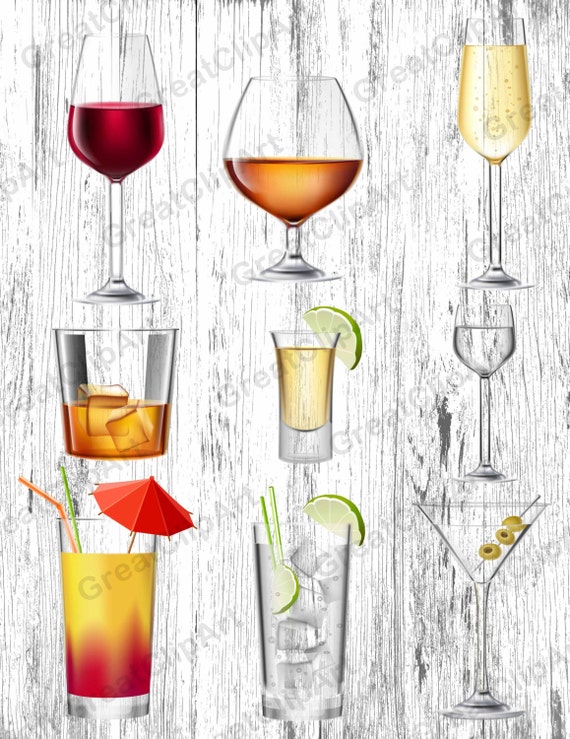 9 Drink Cocktail Clipart Food Clipart Coctail Clipart Set Etsy