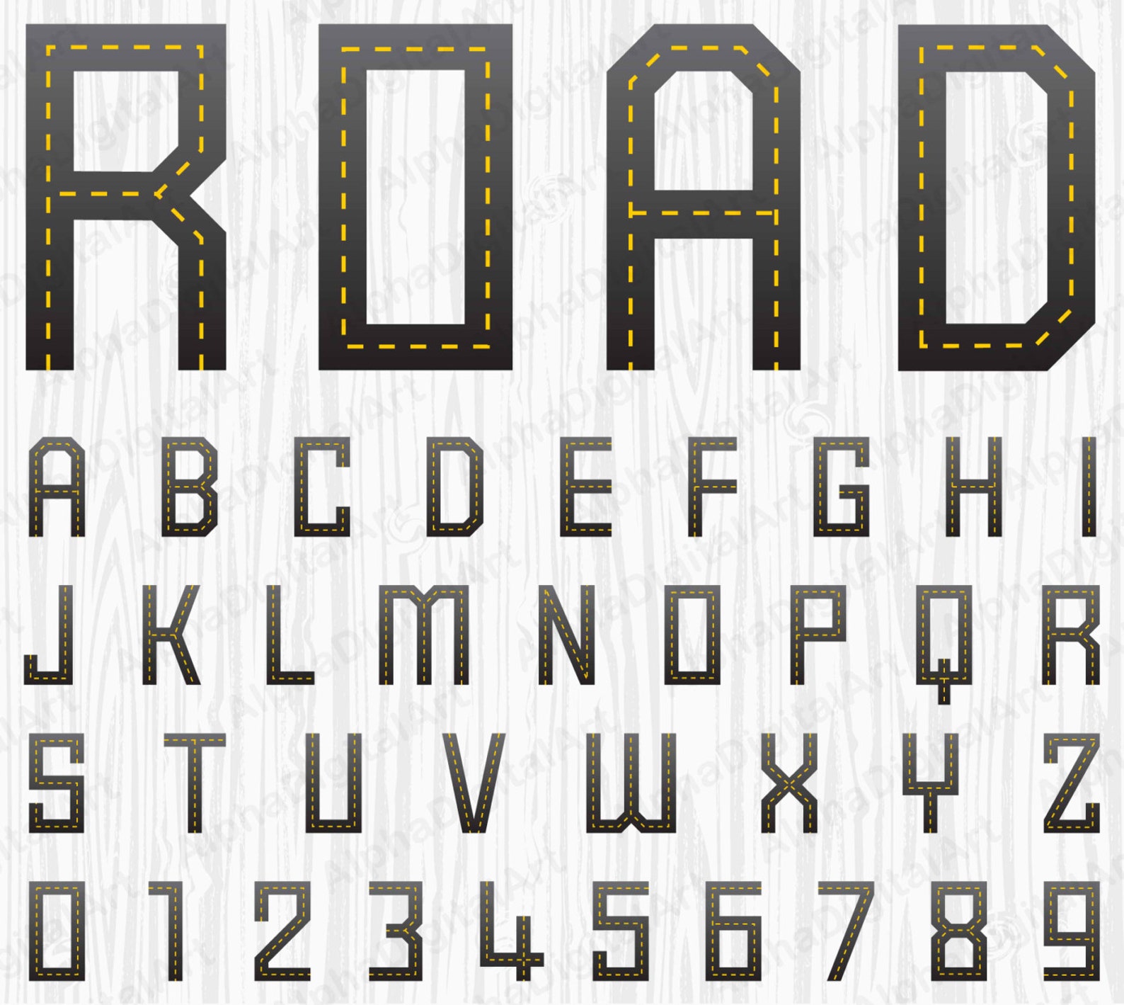36 Road Print Alphabet Pen Drawn Black Font Colorful | Etsy