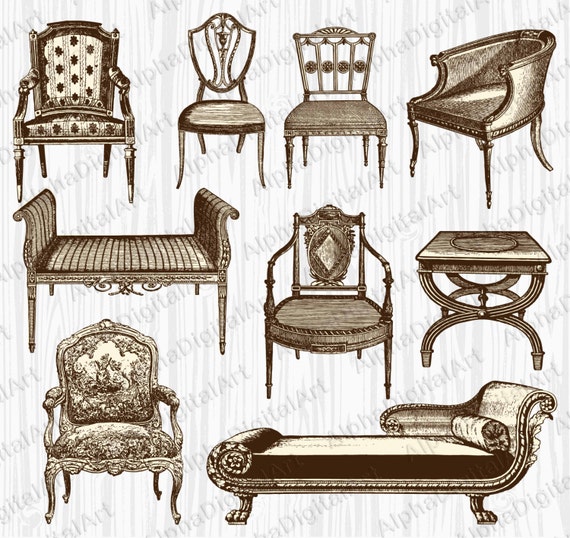 9 Vintage Mobel Clipart Clipart Schreibtisch Stuhl Etsy