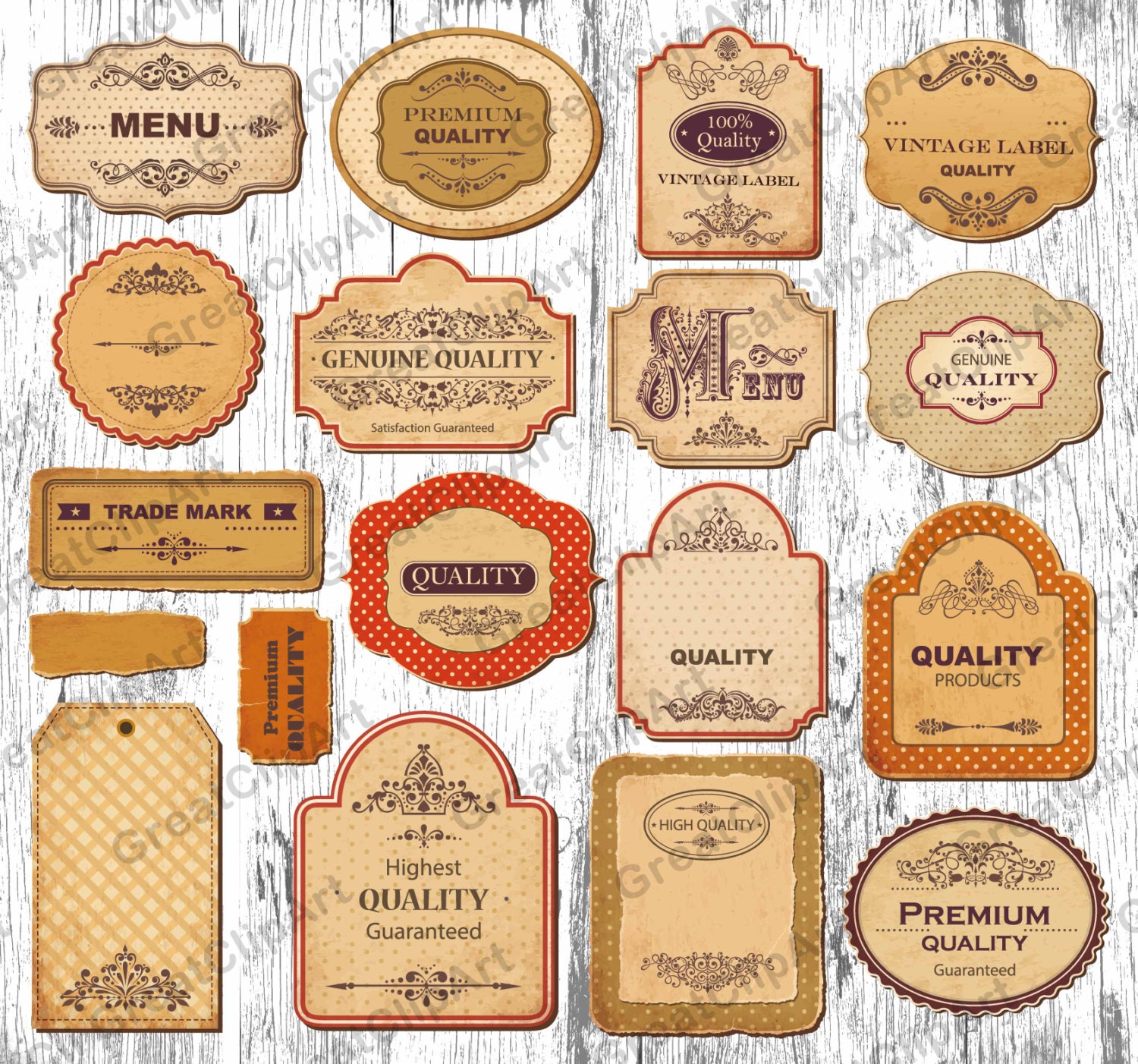 18 printable vintage frames clipart set of labels retro etsy