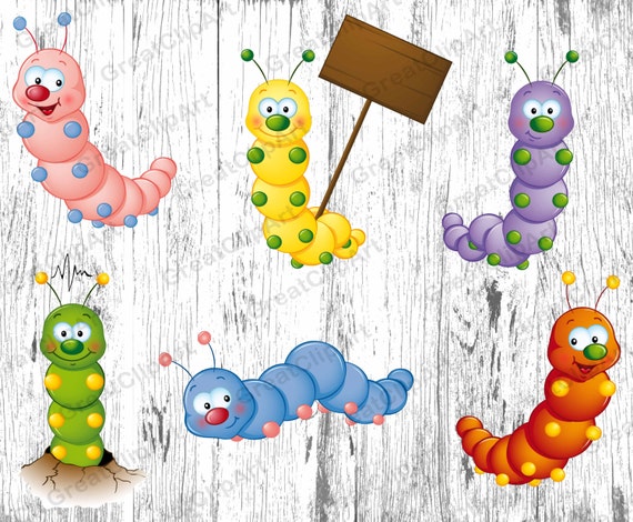 6 Insects Kids Animals Clipart Worm Clipart Caterpillar Etsy