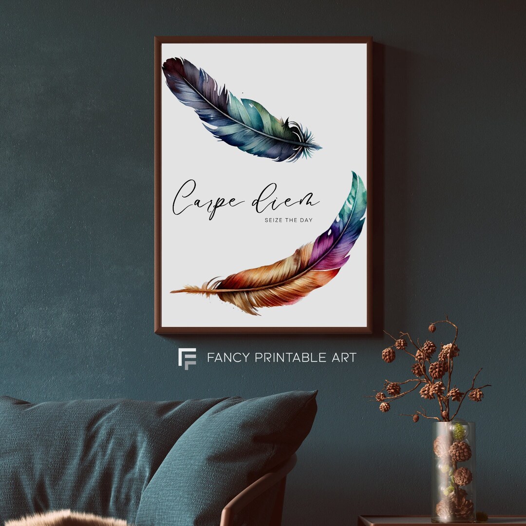 carpe-diem-seize-the-day-enjoy-the-day-watercolor-feather-art-boho
