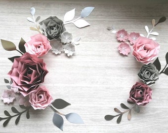 Decorative Paper Flowers - Small Set of Sixteen Wall Flowers Rose Style