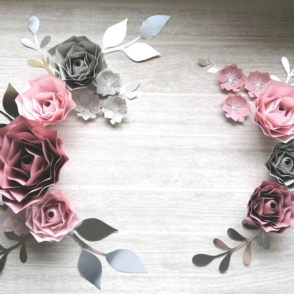 Fleurs décoratives en papier - Petit lot de seize fleurs murales style rose