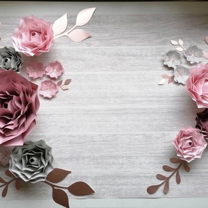 Fiori di carta decorativi - grande set di sedici fiori da parete in stile rosa