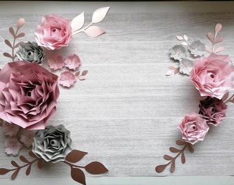 Decorative Paper Flowers - large Set of Sixteen Wall Flowers Rose Style