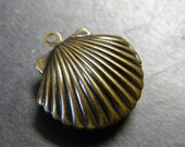 Small Brass Scallop Shell Locket Pendant - Bronze Lockets - Scallop Sea Shell Styles Bronze Simple Locket - Lockets and Prayer Boxes RJ84