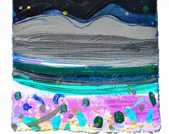 Modern Landscape PLOUGHED FIELDS Original Abstract Acrylic Painting White Blue and Turquoise Abstract Art by Sasha Barnes